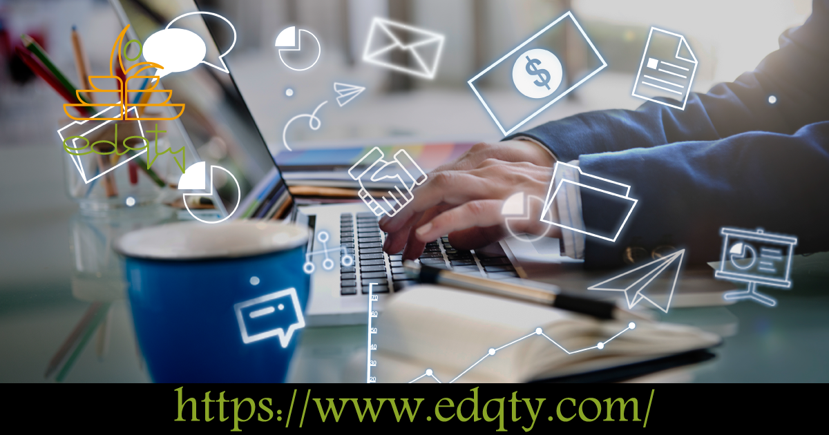 Hands typing on a laptop with digital marketing icons representing the impact of short courses in digital marketing