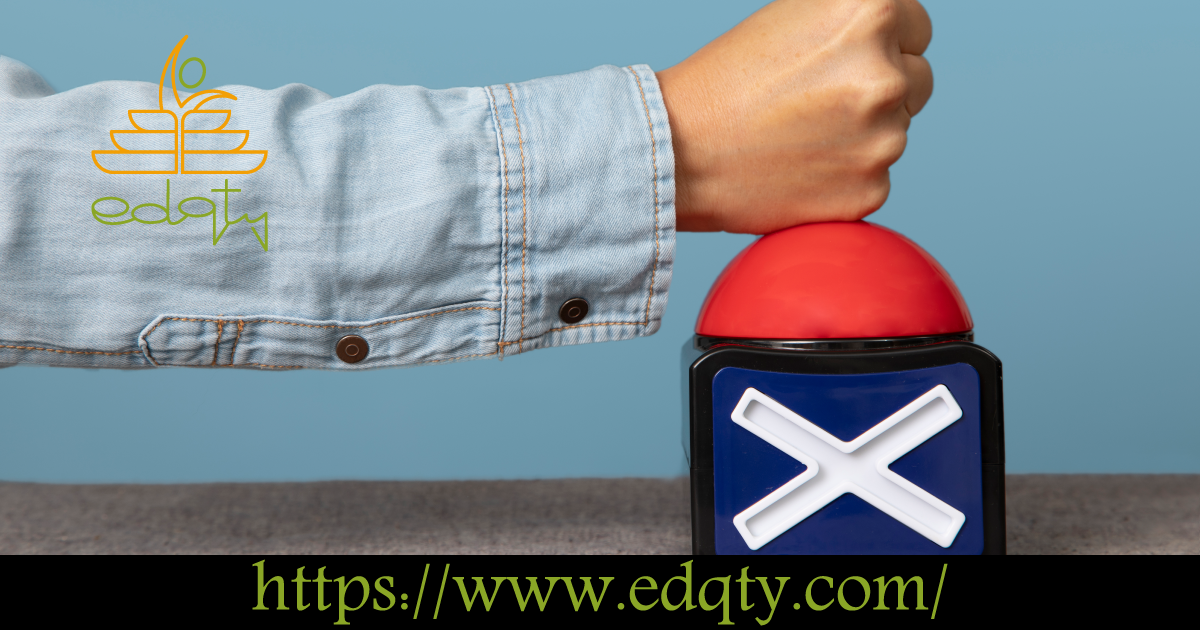 A hand pressing a red buzzer with a cross symbol representing common mistakes to avoid