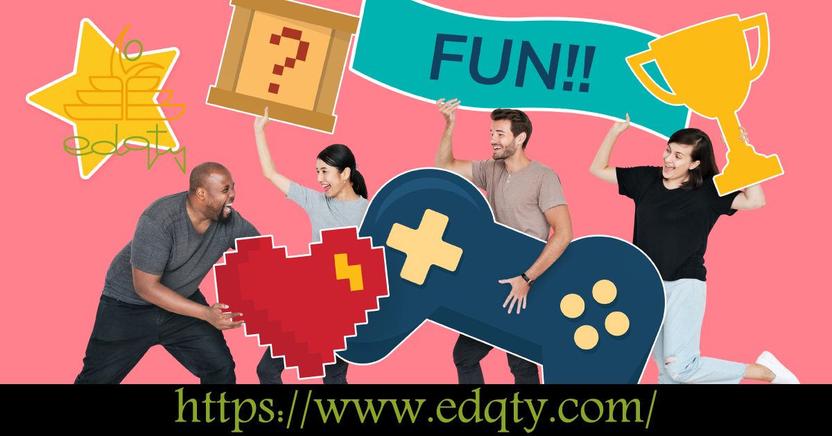 Group holding oversized game icons representing effective gamification strategies in training programs