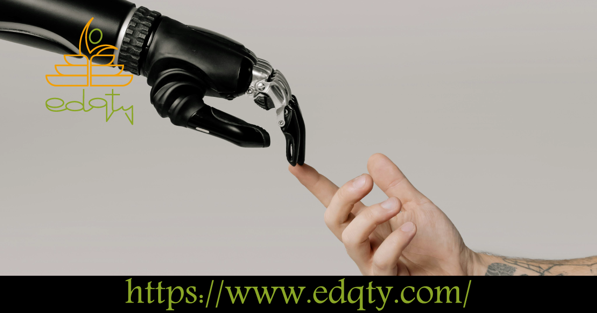 Robotic and human hands reaching towards each other symbolizing future research and technological advances